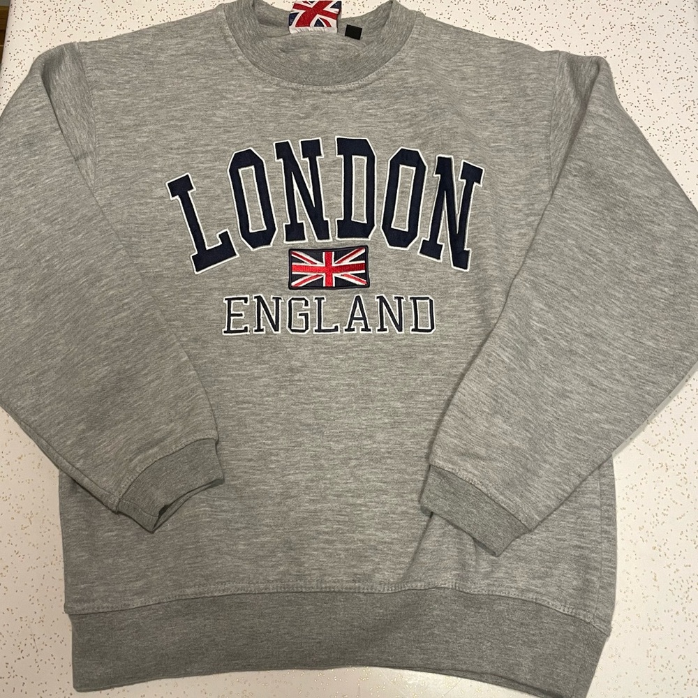 LONDON  ENGLAND Gray embroidered crewneck